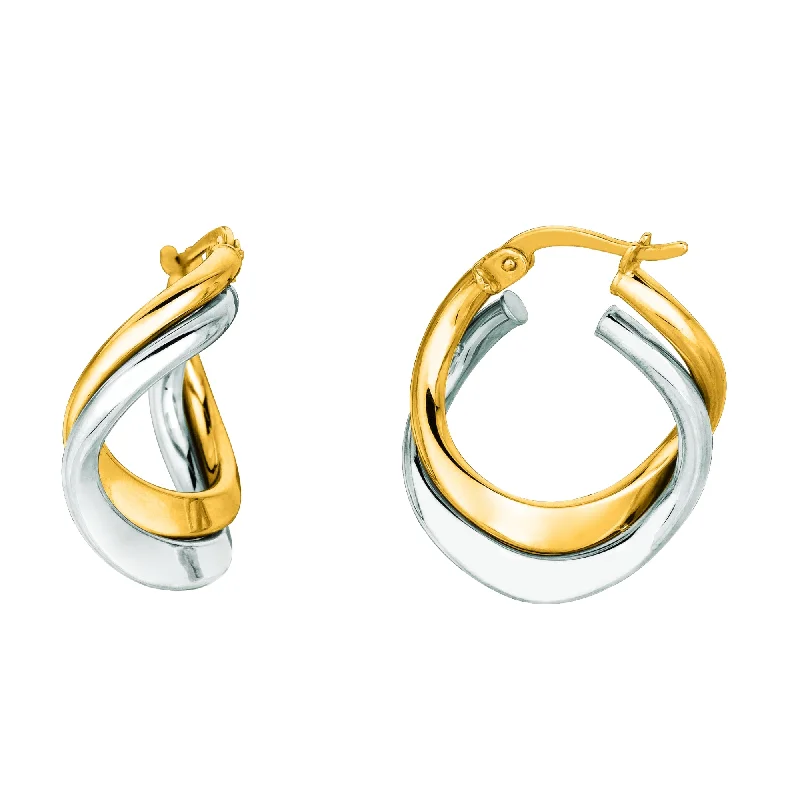 Crystal Drop Earrings-14K Yellow And White Gold Double Row Hoop Earrings, Diameter 17mm