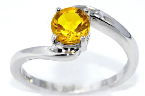 Classic Engagement Ring for Women-1 Ct Yellow Citrine Round Ring .925 Sterling Silver Rhodium Finish