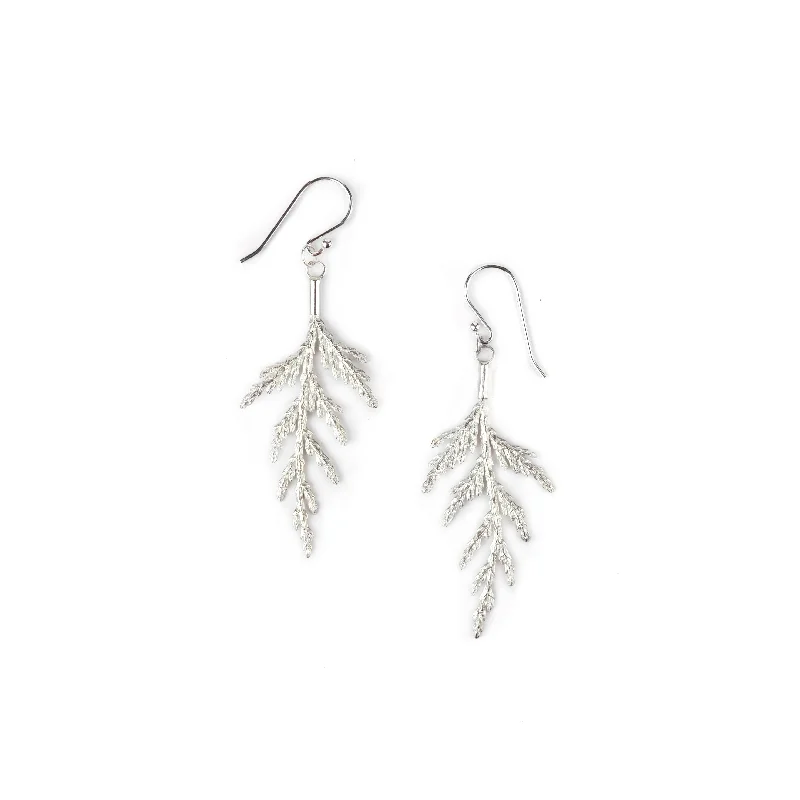 Diamond Hoop Earrings-Silver Cedar Bough Earrings