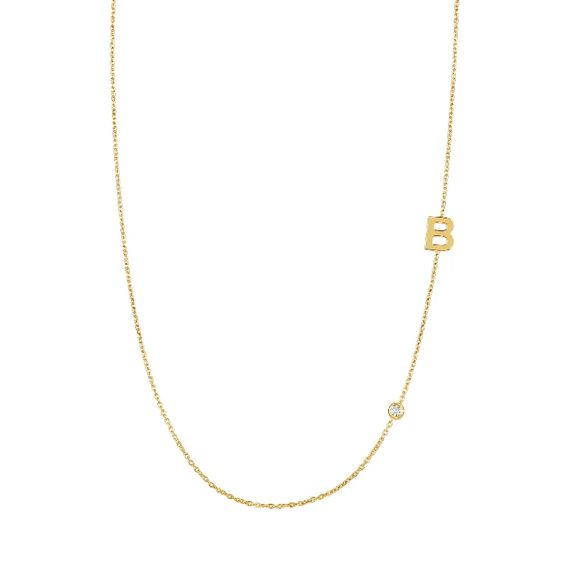 Diamond Necklace for Women-Asymmetrical Initial and Bezel Diamond Necklace