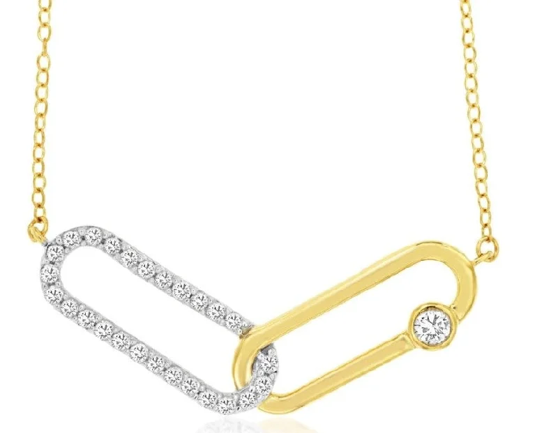 Modern Diamond Necklace-14k white and yellow gold oval links diamonds 16-18" necklace