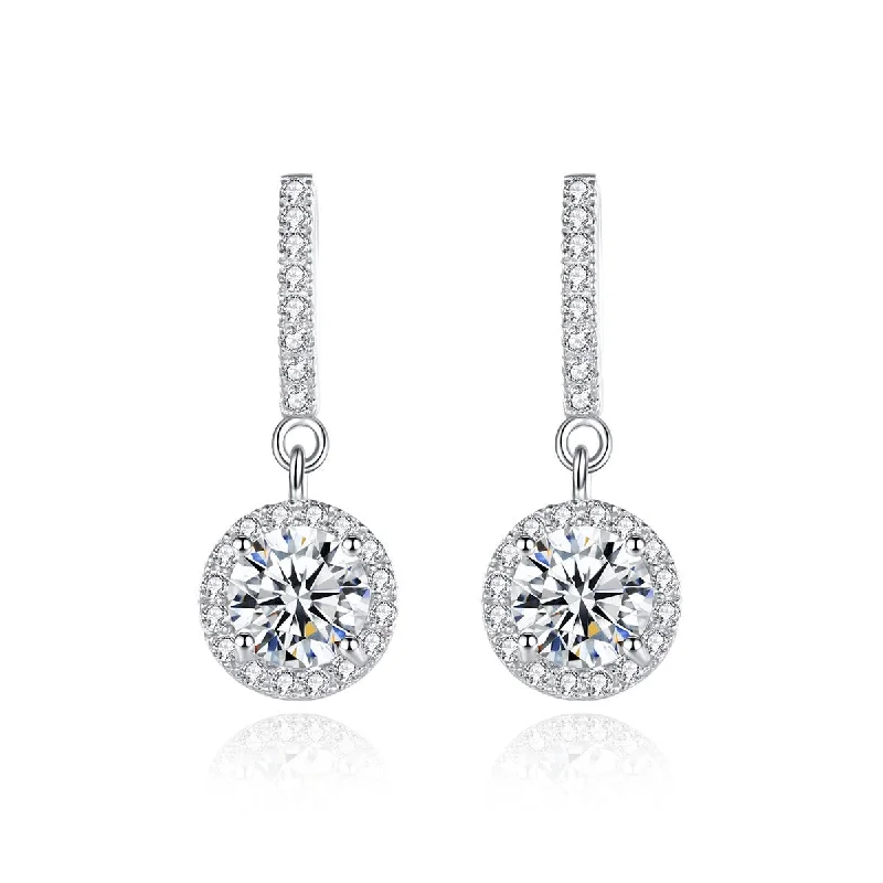 Dangle Earrings with Gems-1 Carat Moissanite Halo Drop Earrings in 925 Sterling Silver