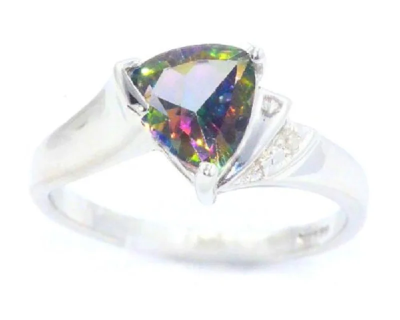 Unique Men's Wedding Ring-14Kt Gold Natural Mystic Topaz & Diamond Trillion Ring