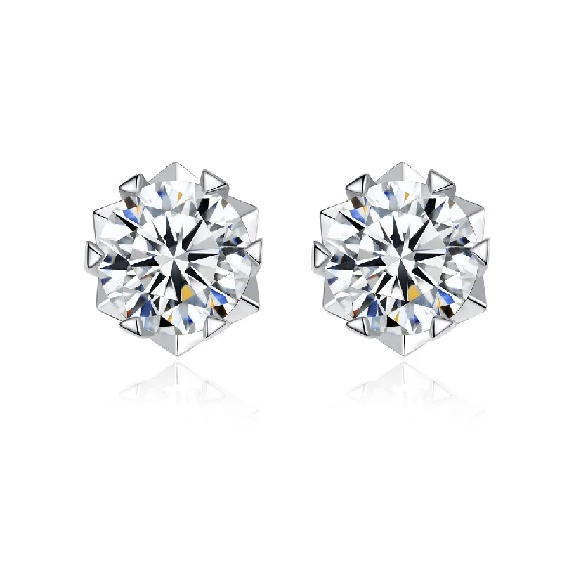 Large Drop Earrings for Weddings-1 Carat Round Snowflake Diamond Earrings | S925 | Moissanite