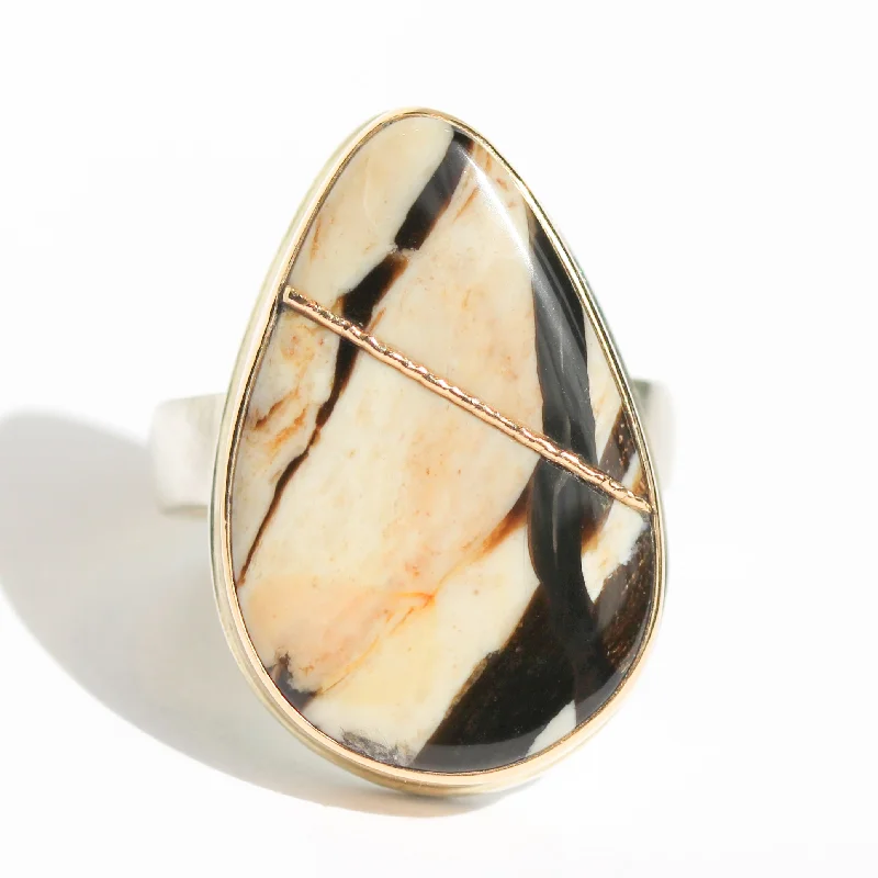 Men's Gold Wedding Ring-Fossilized Peanut Wood Ring