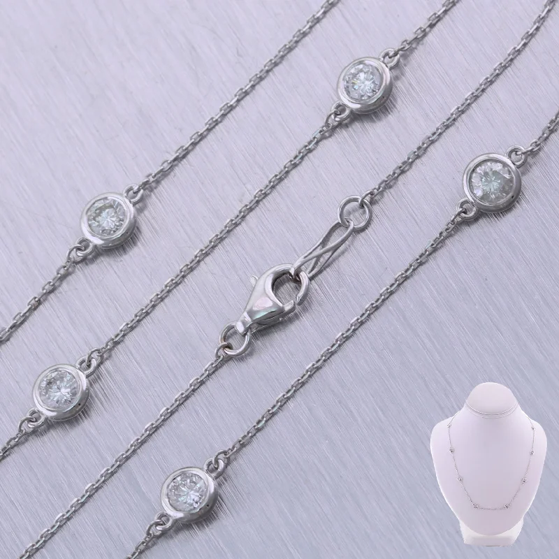 Trendy Necklace for Bridesmaids-Modern 14k White Gold 2.00ctw Diamonds By The Yard 18" Necklace