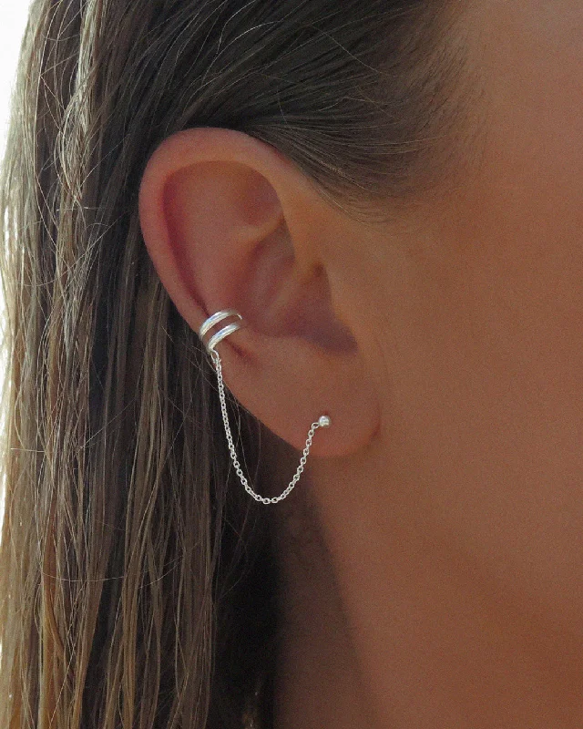 Chic Dangle Earrings-Double Bar Chain Cuff - Sterling Silver