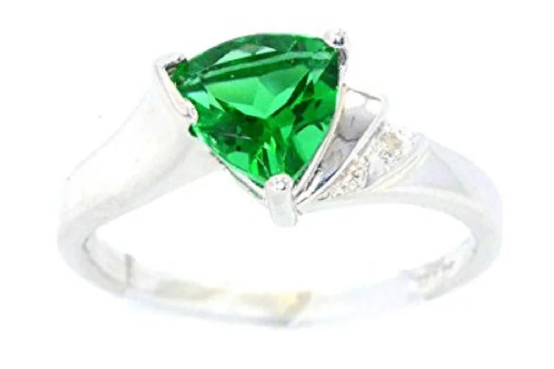 Antique Wedding Ring Set-14Kt Gold Emerald & Diamond Trillion Ring