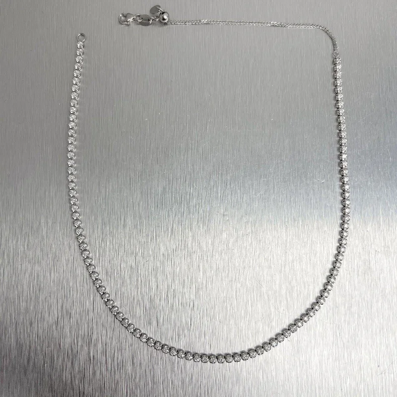 Modern Wedding Necklace-14k White Gold Round Diamond Tennis Necklace 1.80ctw G VS2 15"