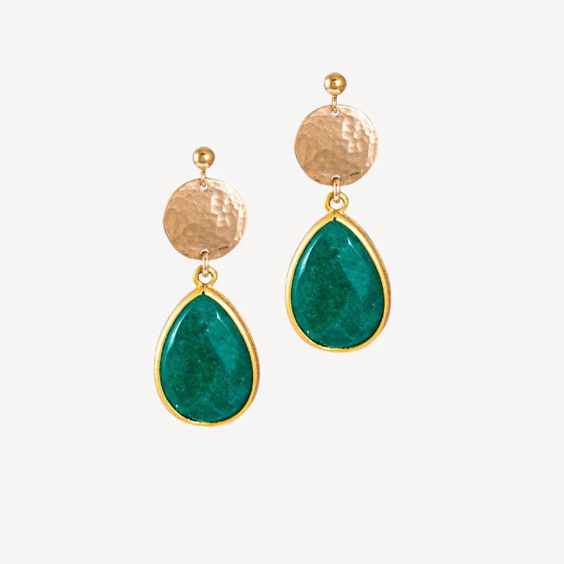 Sparkling Silver Earrings-Teardrop Trimmed Emerald Stone Stud Earrings