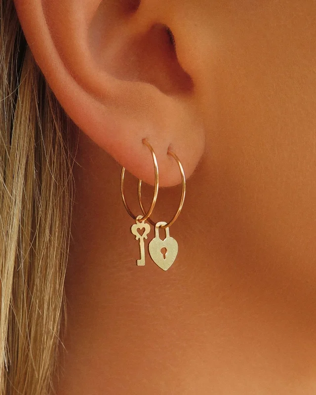 Classic Stud Earrings-Key And Lock Hoop Earrings  - 14k Yellow Gold Fill