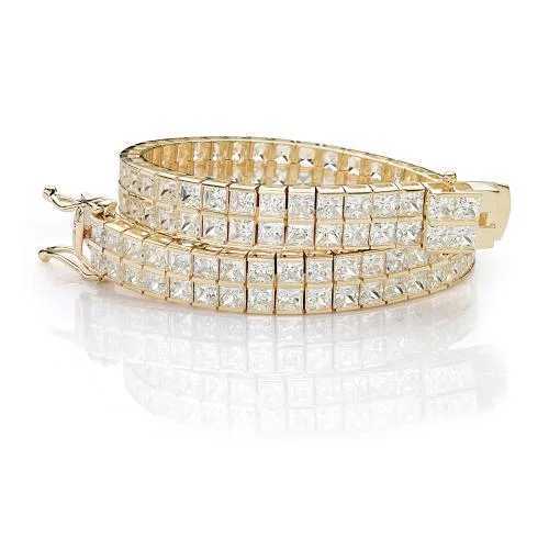 Women’s Wedding Bracelet-Princess Cut tennis bracelet with 20.52 carats* of diamond simulants in 10 carat yellow gold