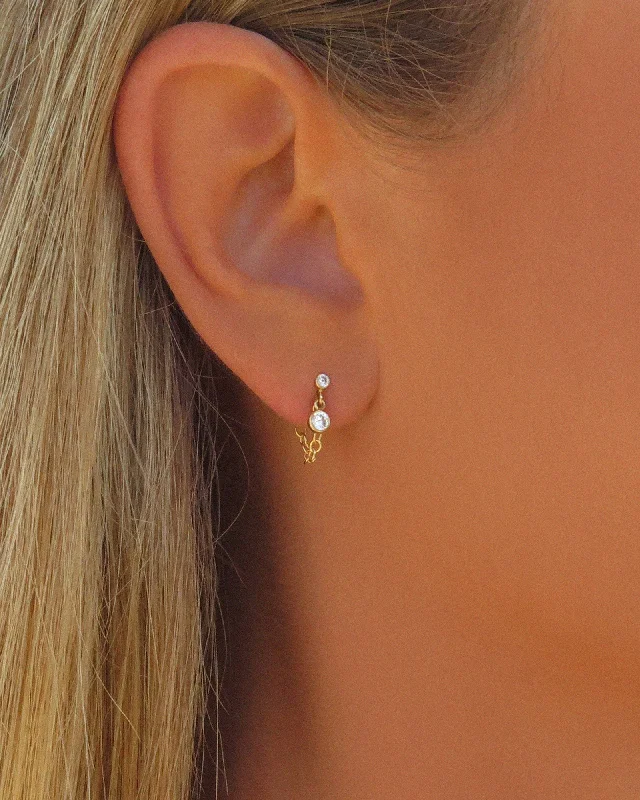 Wedding Earrings with Pearls-Double Mini CZ Chain Stud Earrings - 14k Yellow Gold Fill