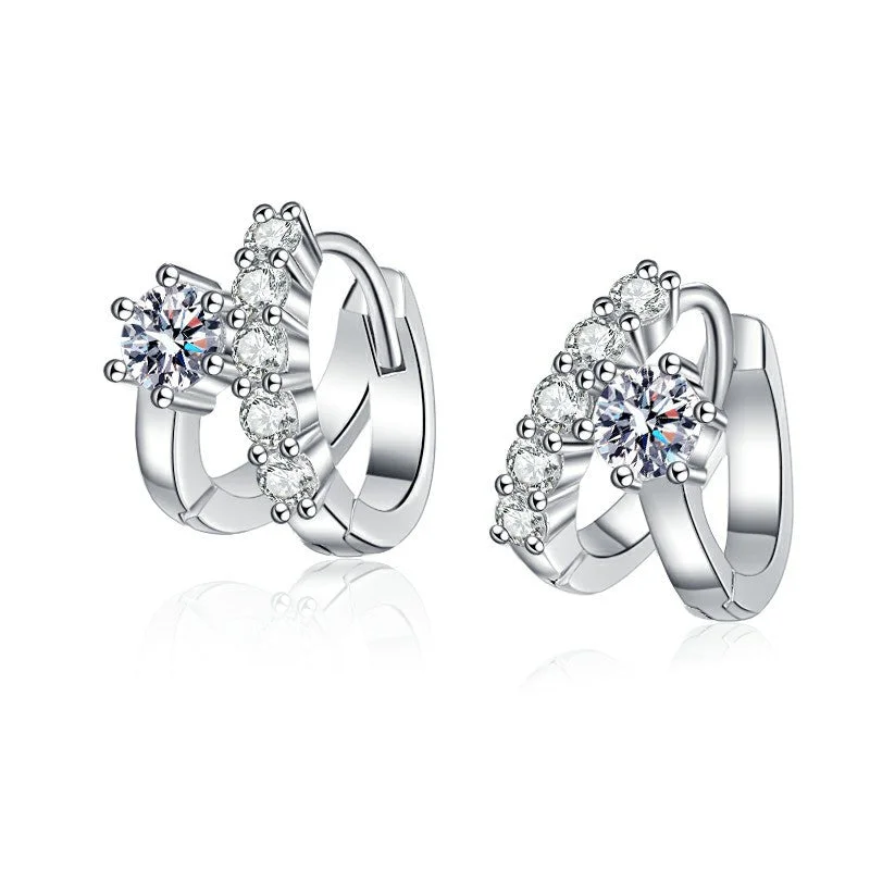 Round Diamond Earrings-Moissanite Double Hoop Earrings | S925 Sterling Silver