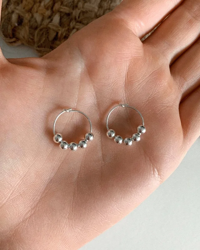 Small Gold Hoop Earrings-Beaded Hoop Earrings  - Sterling Silver