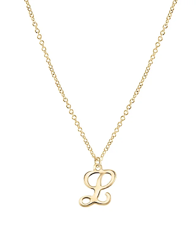 Long Silver Necklace-Script Initial Necklace