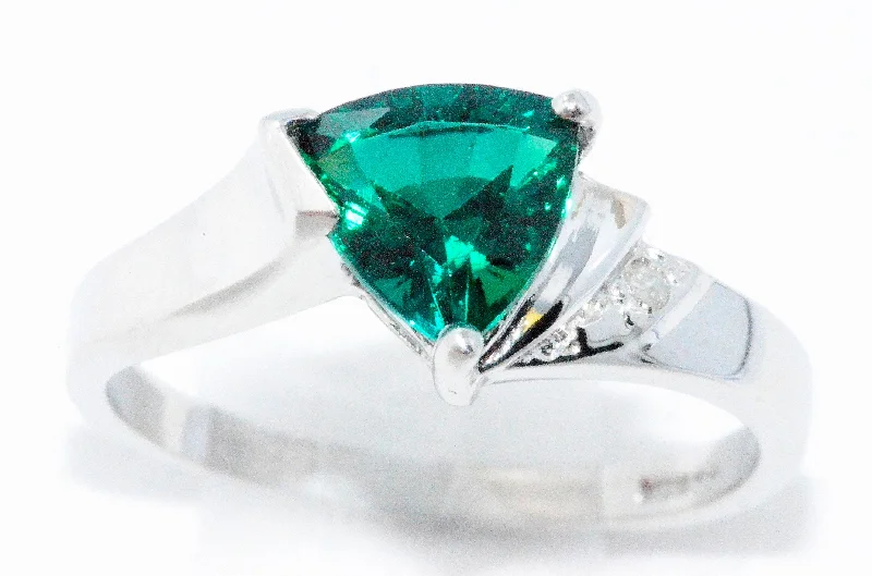 Modern Sapphire Engagement Ring-14Kt Gold Emerald & Diamond Trillion Ring