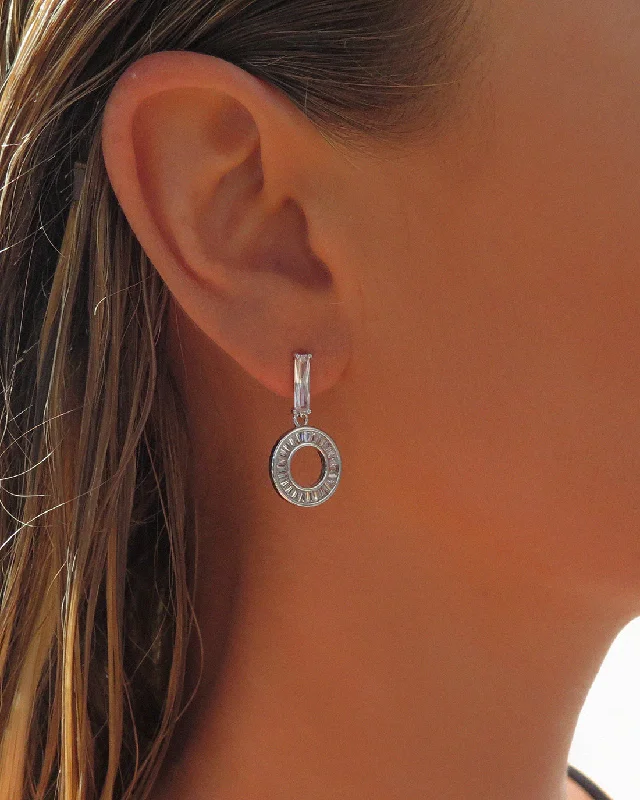 Custom Diamond Earrings-CZ Circle Drop Stud Earrings - Sterling Silver