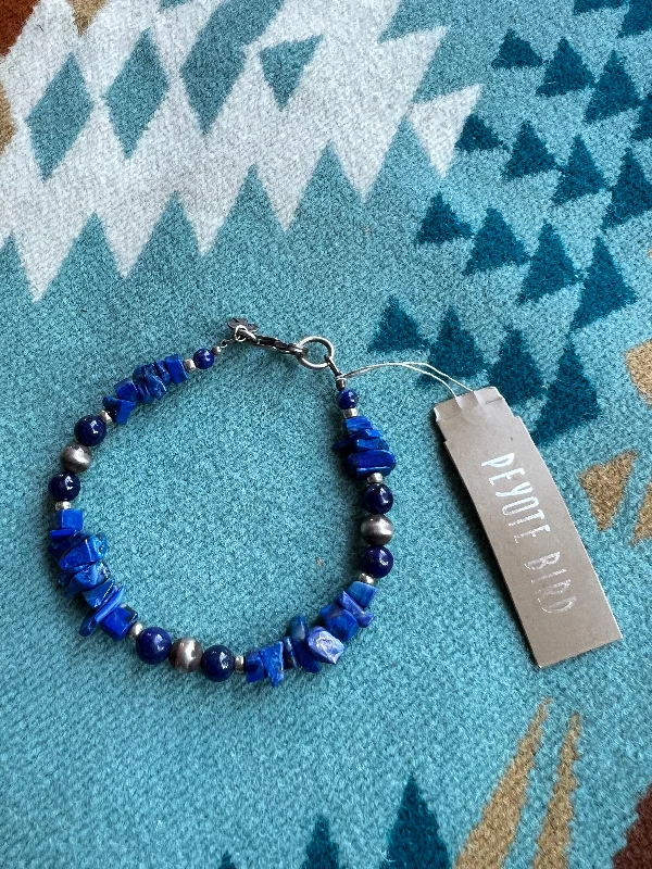 Custom Wedding Bracelet for Bride-Beaded Chunk Lapis Stone Bracelet