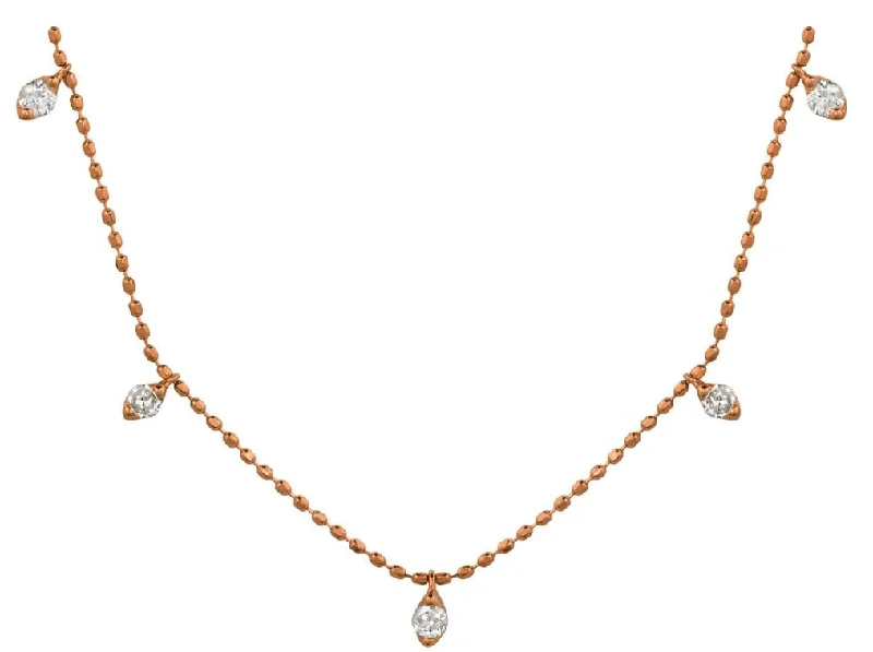 Designer Necklace for Women-14k rose gold diamond dangle stations 1.0ctw 18" long