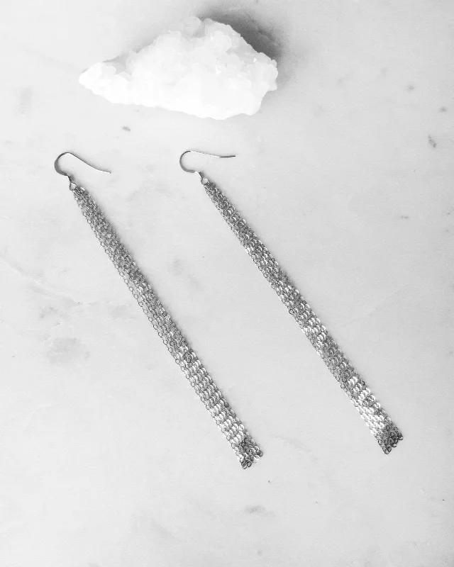 Crystal Drop Earrings-Chain Drop Earrings  - Sterling Silver