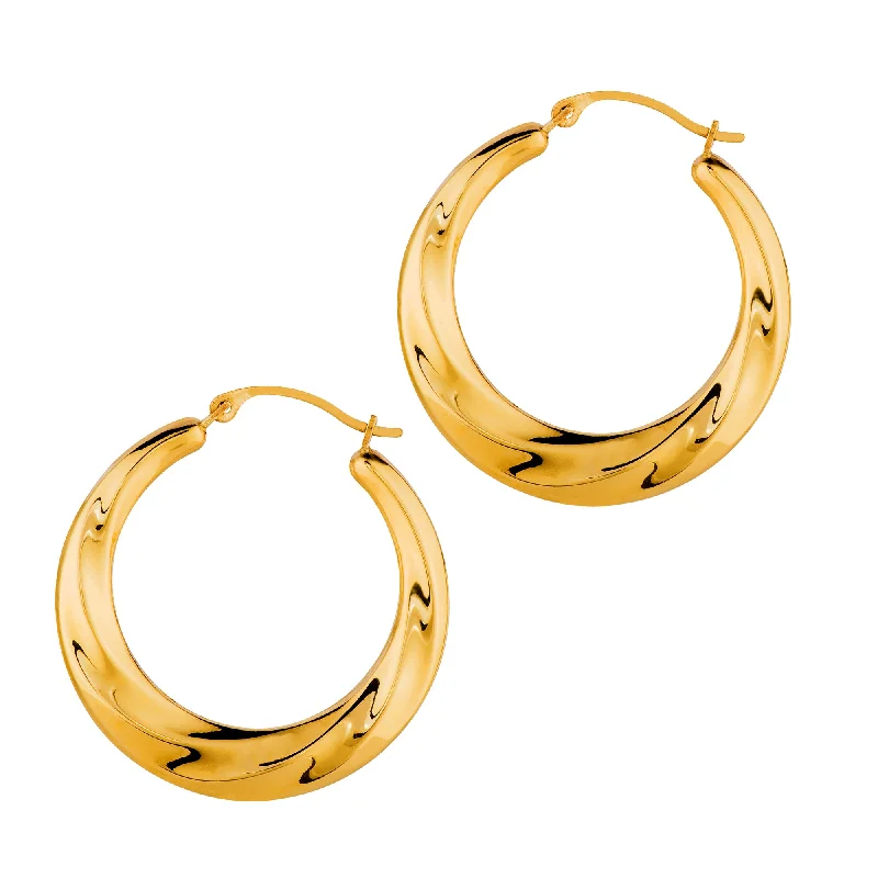 Bridal Earrings with Crystals-14K Yellow Gold Shiny Textured Round Hoop Earrings, Diameter 25mm