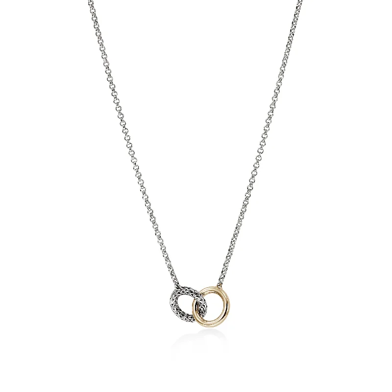 Pearl and Diamond Necklace-John Hardy Essential collection sterling silver and 14k yellow gold double ring necklace