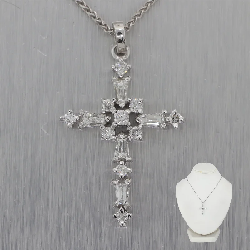 Trendy Choker Necklace-Modern 14k White Gold 0.50ctw Diamond Cross 18" Necklace