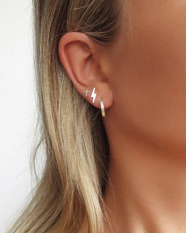 Crystal and Pearl Earrings-Lightning Bolt Stud Earrings  - Sterling Silver