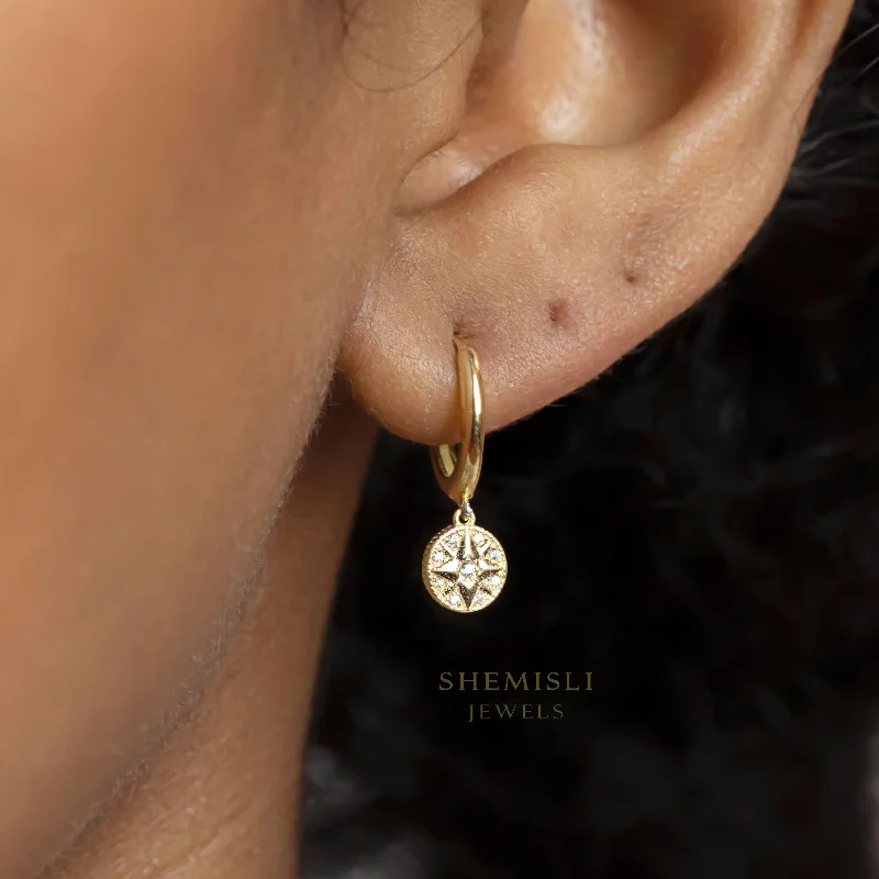 Nature Inspired Earrings-Star Drop Hoop Earrings, Huggies, Gold, Silver SHEMISLI - SH141