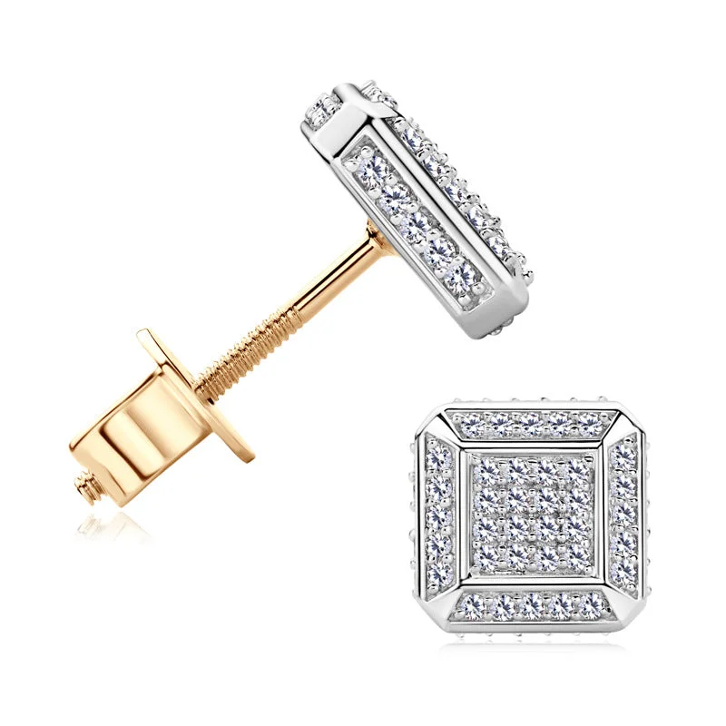 Charming Earrings for Women-Square Stud Iced Out Earrings | Moissanite | 10K Gold