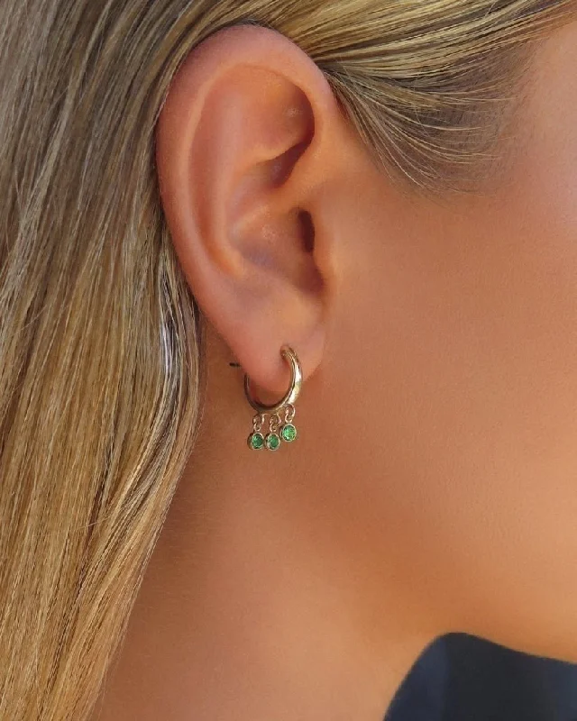 Rose Gold Earrings-Emerald CZ Shaker Hoop Earrings  - 14k Yellow Gold Fill