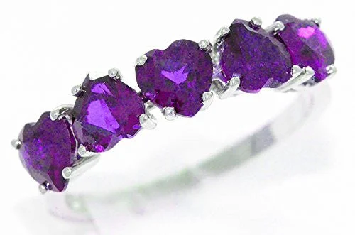 Gemstone Ring for Women-2.5 Ct Amethyst Heart Ring .925 Sterling Silver Rhodium Finish