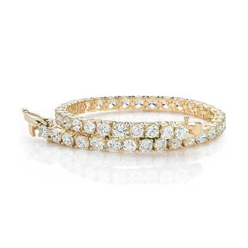 Custom Women’s Bracelet with Charms-Round Brilliant tennis bracelet with 12 carats* of diamond simulants in 10 carat yellow gold