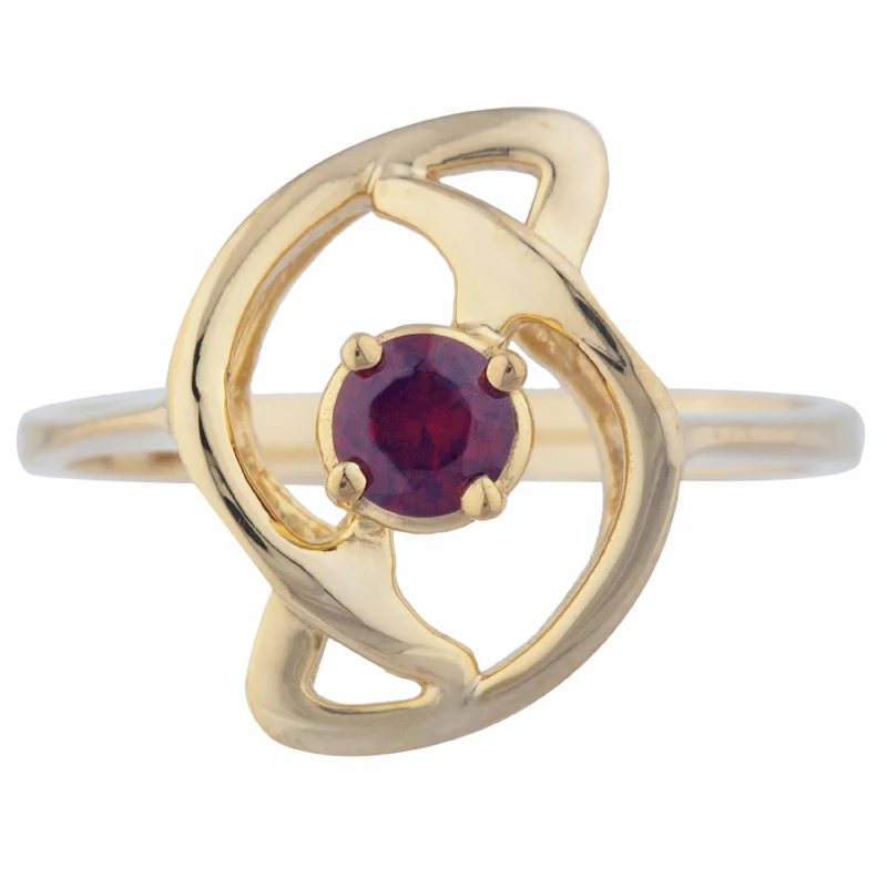 Fashionable Gold Engagement Ring-14Kt Gold Garnet Infinity Design Ring