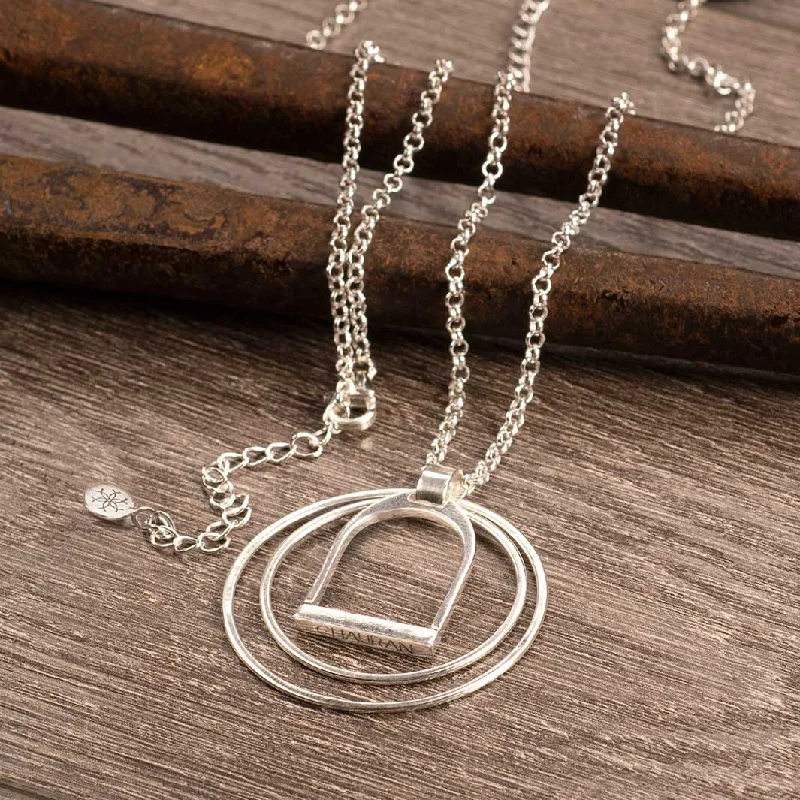 Personalized Jewelry Necklace-Stirrup N Rings Necklace - Silver