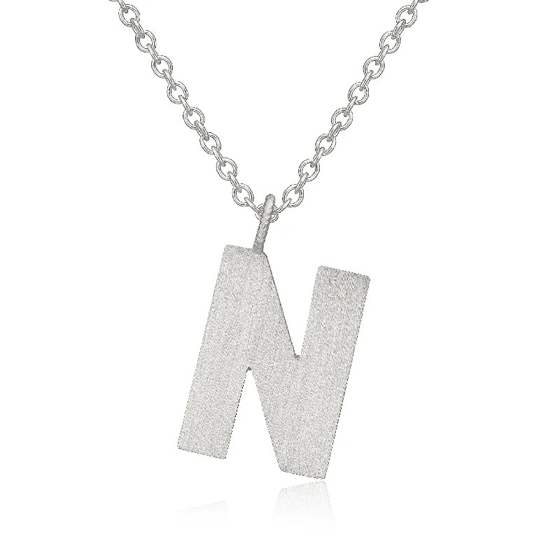 Dainty Necklace with Gemstones-Letter N Silver Necklace