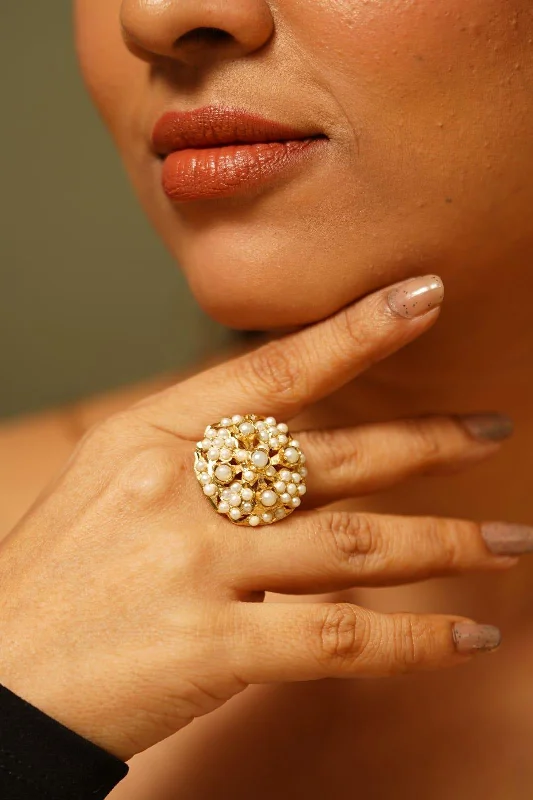 Gorgeous Wedding Band with Diamonds-Rahma Jadaau Pearl Round Ring