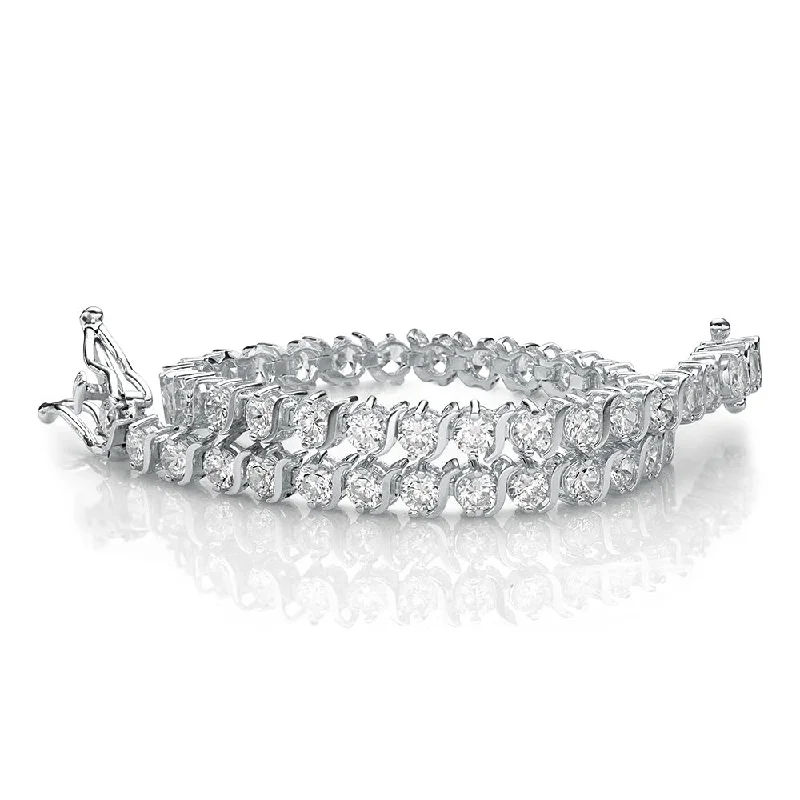 Modern Silver Bracelet-Round Brilliant tennis bracelet with 5.28 carats* of diamond simulants in 10 carat white gold