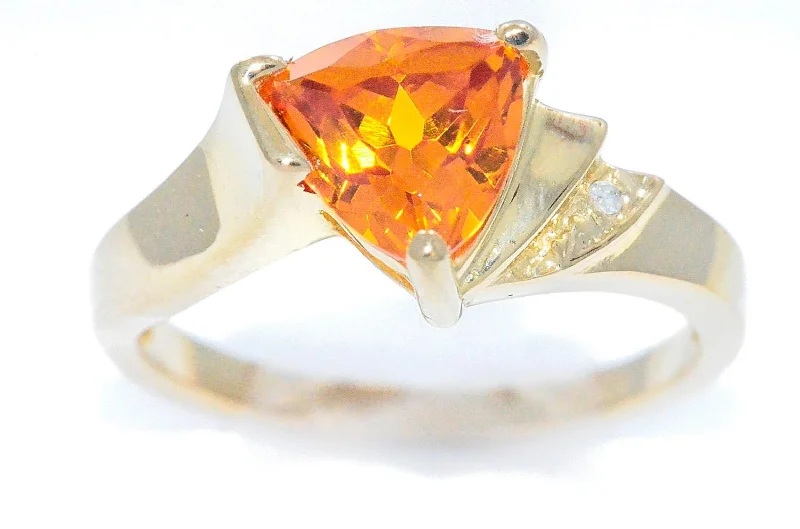 Classic Wedding Band Set-14Kt Gold Orange Citrine & Diamond Trillion Ring