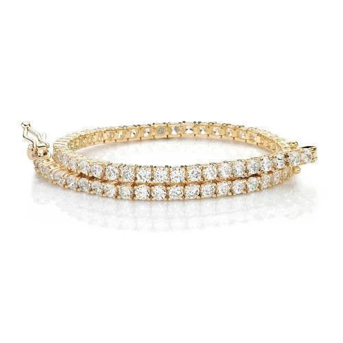 Luxury Gemstone Bracelet-Round Brilliant tennis bracelet with 4.38 carats* of diamond simulants in 10 carat yellow gold