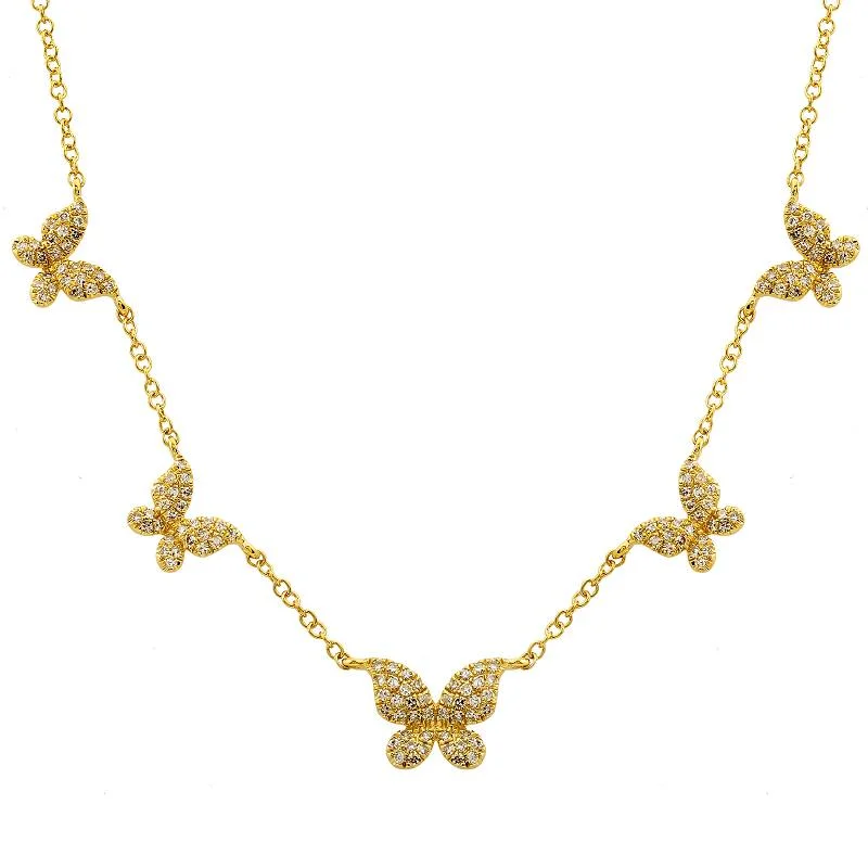 Classic Gold Chain Necklace-Five Butterflies Diamond Necklace