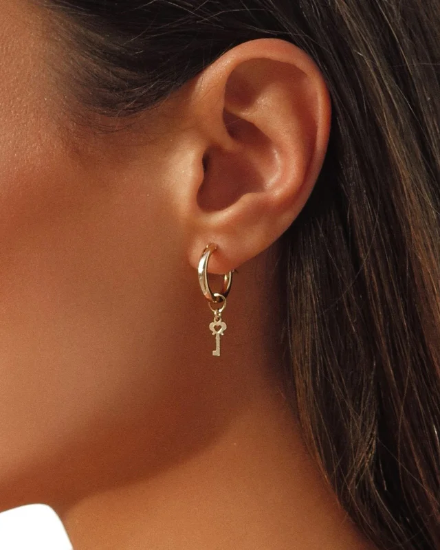 Modern Silver Drop Earrings-Key Thick Hoop Earrings