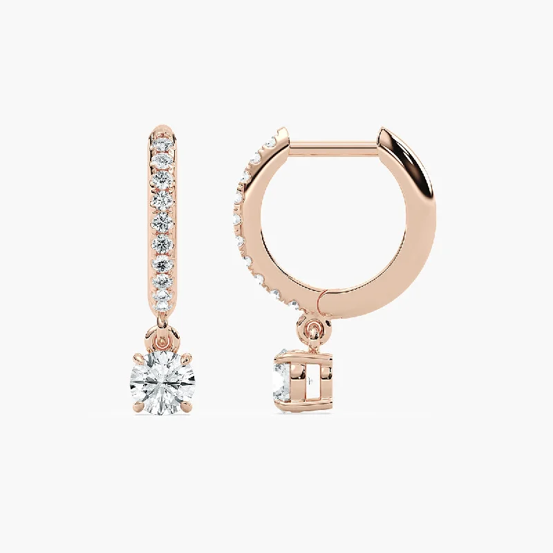 Classic Gold Stud Earrings-Solitaire Drop Huggie Hoops