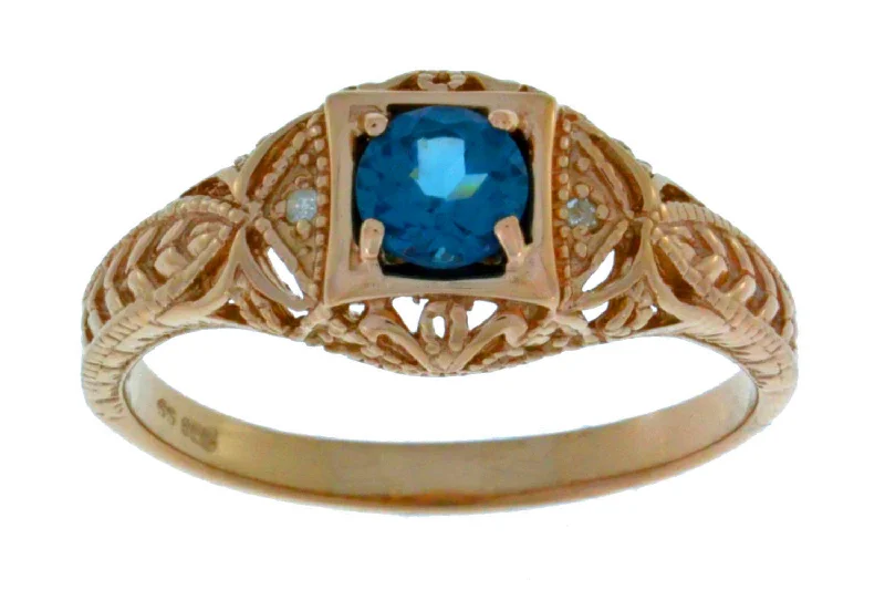 Beautiful Custom Ring-0.50 Ct London Blue Topaz & Diamond Round Ring 14Kt Rose Gold Plated