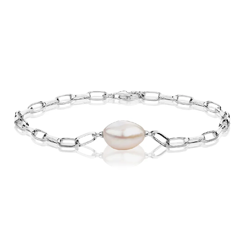 Elegant Tennis Bracelet with Sapphires-Cultured freshwater pearl bracelet in sterling silver