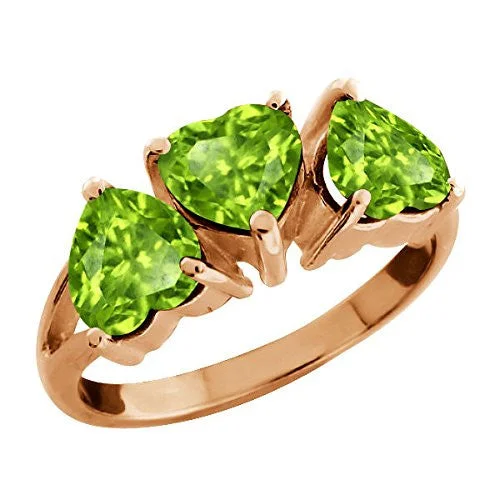 Custom Engagement Ring with Rubies-3 Ct Peridot Heart Ring 14Kt Rose Gold Plated