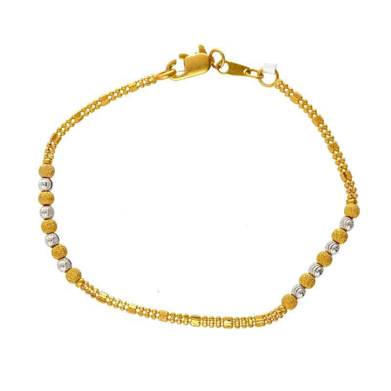 Elegant Gemstone Wedding Bracelet-22K Yellow & White Gold Half Beaded Bracelet