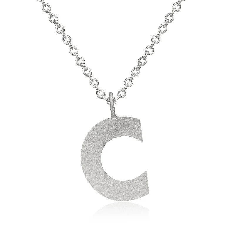 Simple Silver Pendant Necklace-Letter C Silver Necklace