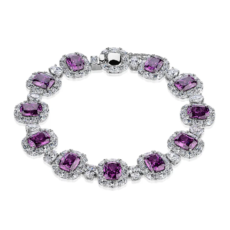 Handmade Charm Bracelet for Women-Statement bracelet with amethyst simulants and 19.11 carats* of diamond simulants in sterling silver